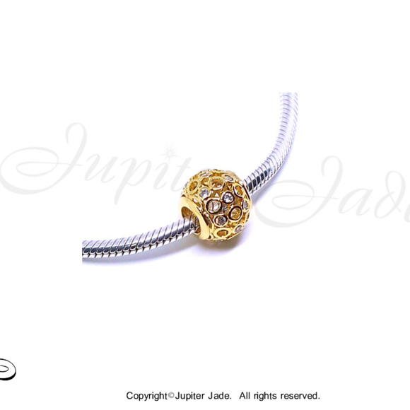 FREE S/H  14kt GP Basket Weave CZ Bracelet Charm - Fits Pandora - Picture 2 of 2